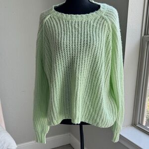 wild fable Mint Green Open-Knit Crew Neck Sweater